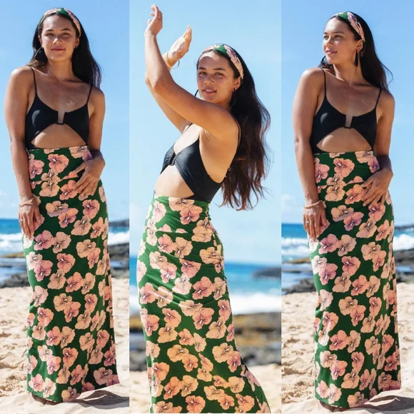 New Ava Sky Skirt Ker Peony Aloha Bloom M Maxi Pencil Hibiscus Fighting Eel Long - Picture 1 of 15